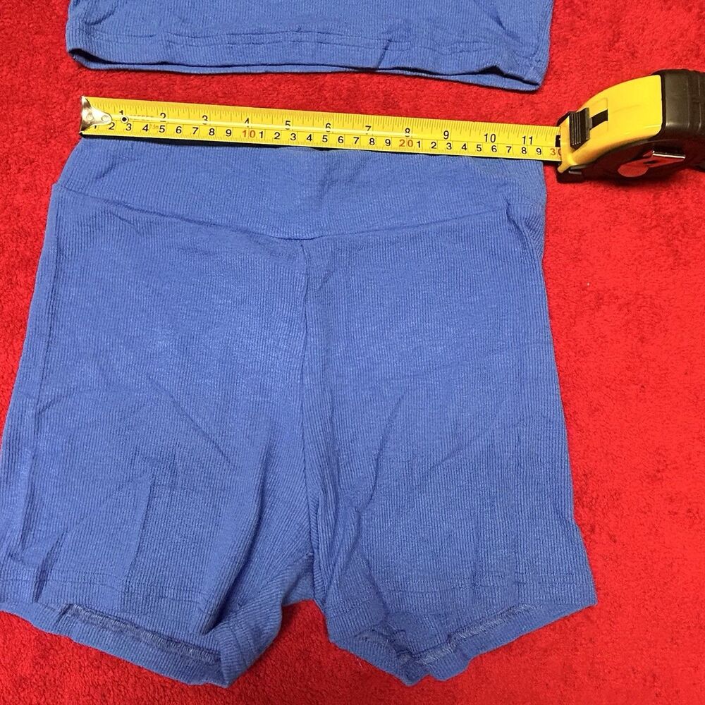 Blue Ribbed Lounge Set Crop Tank Shorts Co Ord XS - Picture 6 of 9